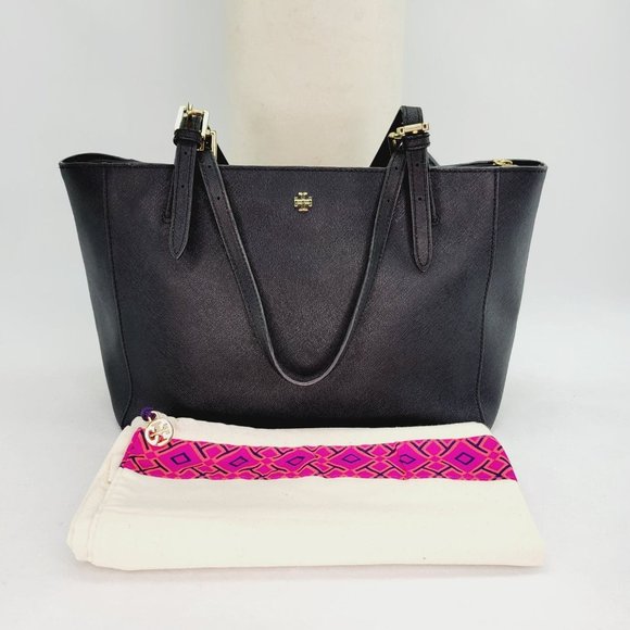 Tory Burch Handbags - AUTHENTIC TORY BURCH Black Leather Emerson Medium Buckle Tote